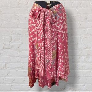 Kariza Pink White Leaf Vine Print Convertible Wrap Silk Blend Boho Skirt Dress